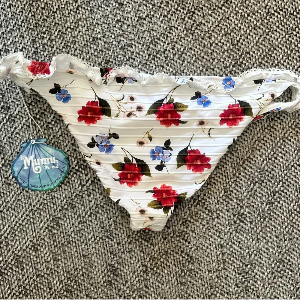 SHOW ME YOUR MUMU NWT Mermaid Collection Floral Lace Ruffle Bikini Bottoms XL